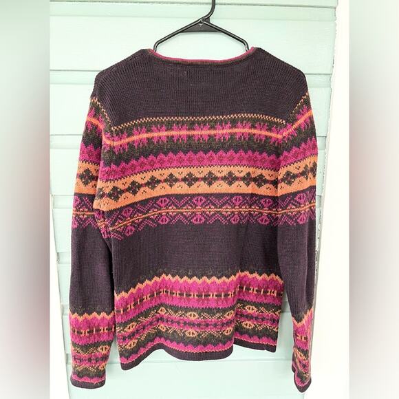 Vintage Nordic inspired cardigan sweater maroon unique fall winter - Picture 4 of 6